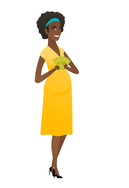 Happy african pregnant woman holding money. — Stock Vector