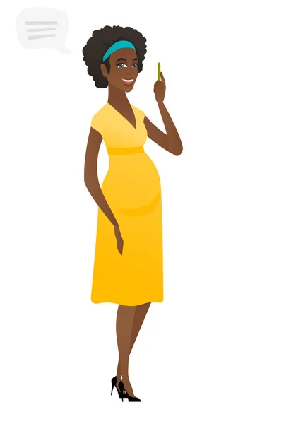 Fiatal afrikai terhes nő, beszéd buborék. — Stock Vector