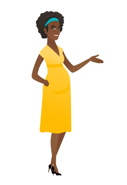 Femme enceinte avec le bras sorti dans un geste accueillant — Image vectorielle