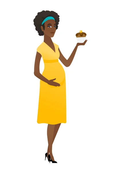 Pregnant woman holding a cupcake. — Stock Vector