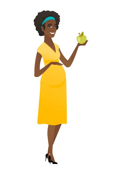 Femme enceinte afro-américaine tenant une pomme . — Image vectorielle