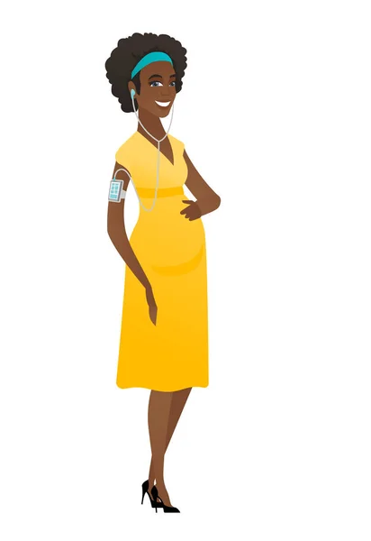 Afro-amerikai terhes nő, zenehallgatás — Stock Vector