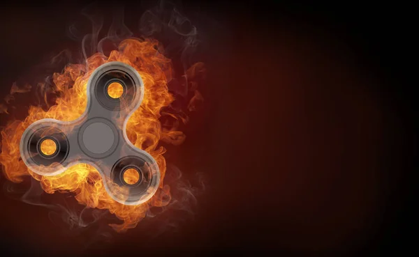 Fidget spinner in fire isolated on black background banner. — Stock Photo, Image