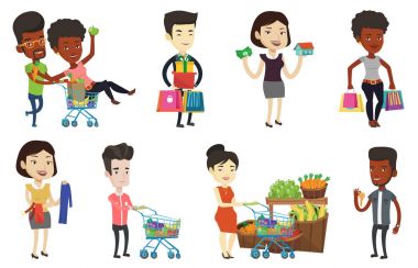 Vektör alışveriş insanlar karakter kümesini.