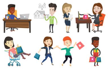 Vektör alışveriş insanlar karakter kümesini.