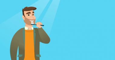 Adam diş fırçalamaya illüstrasyon vektör.