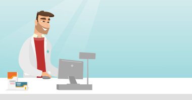 Eczacı kasaya para kutusu.