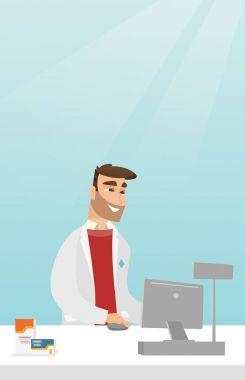 Eczacı kasaya para kutusu.