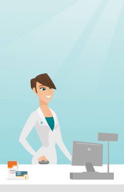 Eczacı kasaya para kutusu.