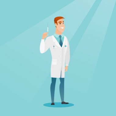 Şırınga vektör çizim tutan doktor.