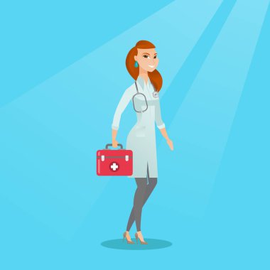 İlk yardım kutusu vektör çizim tutan doktor.