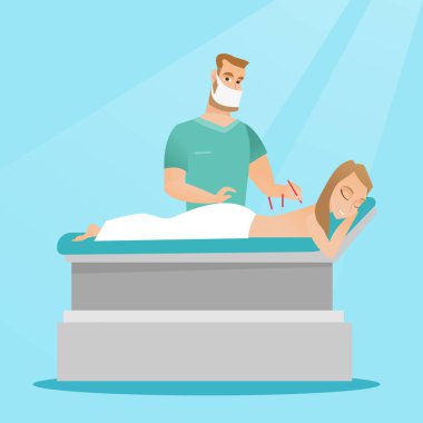Akupunktur Uzmanı Doktor yapma akupunktur tedavisi.