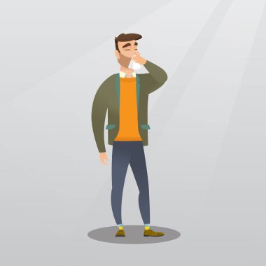 Genç Beyaz hasta adam hapşırma.