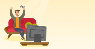 Bir video oyunu vektör çizim oynayan adam.