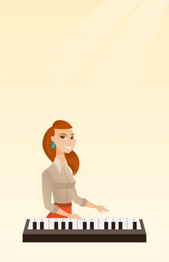 Piyano çalan kadın illüstrasyon vektör.