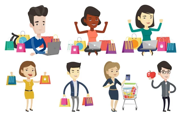 Vector set of shopping people characters. — Stock Vector