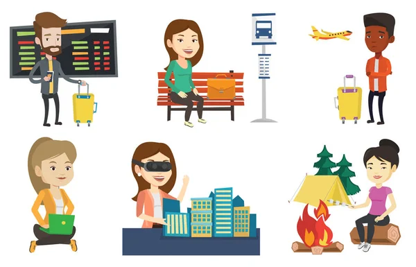 Transportation vector set with people traveling. — Stock Vector