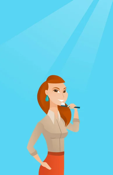Mujer cepillado dientes vector ilustración . — Vector de stock