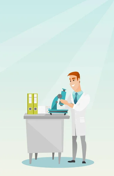Assistante de laboratoire avec microscope . — Image vectorielle