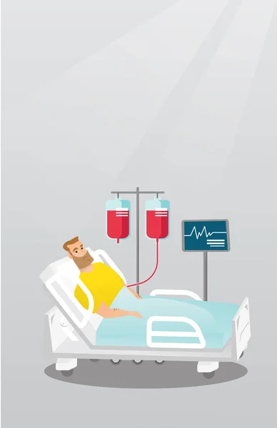 Hombre acostado en cama de hospital vector ilustración . — Vector de stock