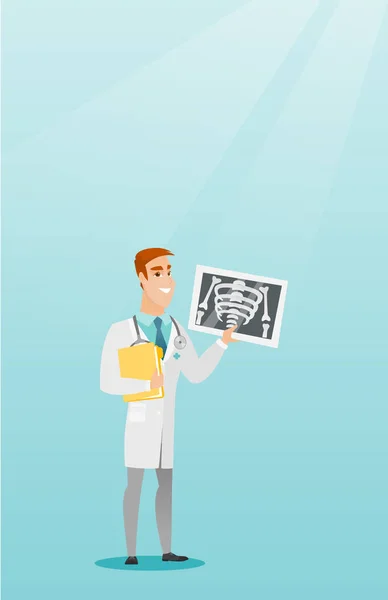 Dokter onderzoekt een radiografie vectorillustratie. — Stockvector