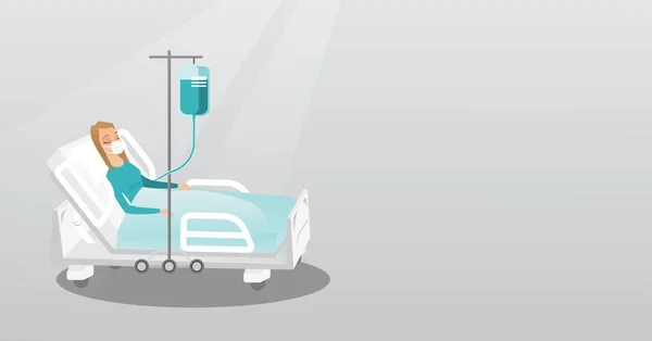 Patient liegt mit Sauerstoffmaske im Krankenhausbett. — Stockvektor