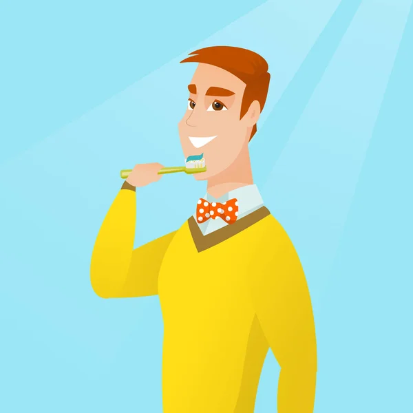 Hombre cepillado sus dientes vector ilustración . — Vector de stock