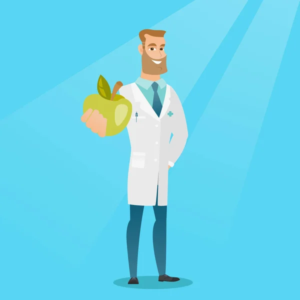 Nutricionista que ofrece manzana fresca . — Vector de stock