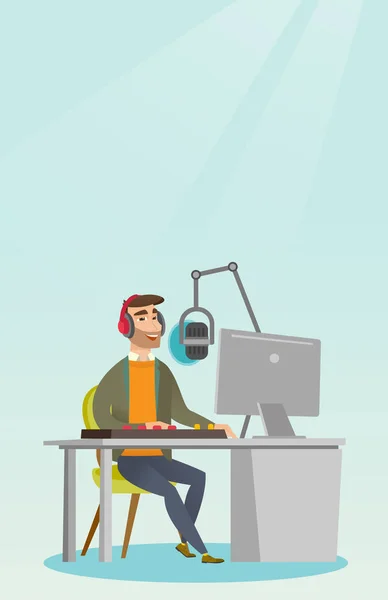 Dj trabajando en la ilustración del vector de radio — Archivo Imágenes Vectoriales