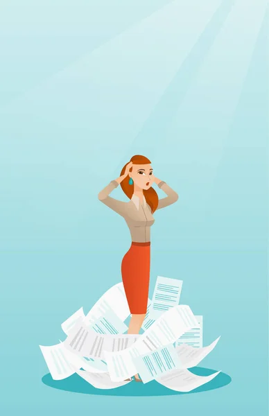 Femme d'affaires stressée ayant beaucoup de travail à faire . — Image vectorielle