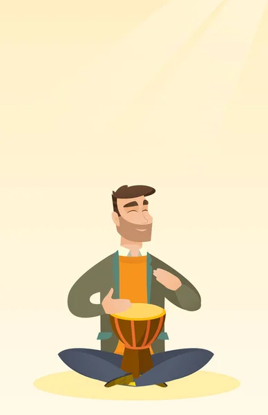 Hombre tocando el vector de tambor étnico ilustración . — Archivo Imágenes Vectoriales