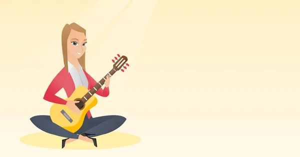 Mujer tocando la guitarra acústica . — Vector de stock