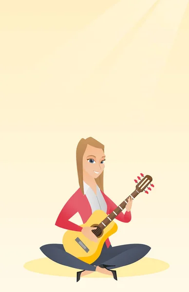Nő az akusztikus gitáron játszik. — Stock Vector