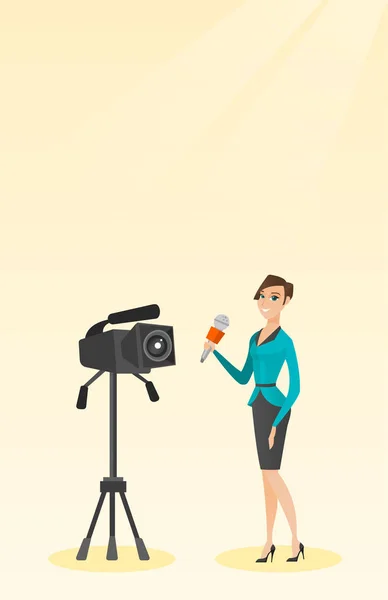 TV reporter with a microphone and a camera. — Stock Vector