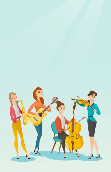 Band von Musikern, die Musikinstrumente spielen. — Stockvektor