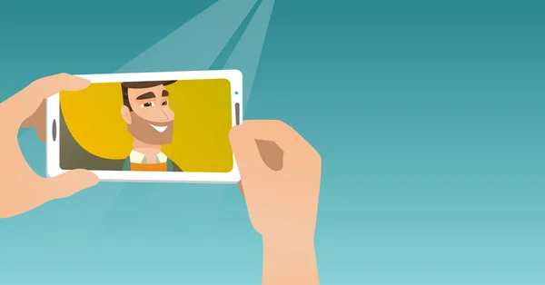 Hombre joven haciendo ilustración vector selfie . — Vector de stock