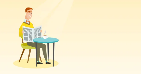 Hombre leyendo un periódico y tomando café . — Vector de stock