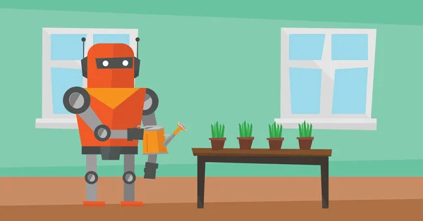 Robot ama de llaves regar flores . — Vector de stock