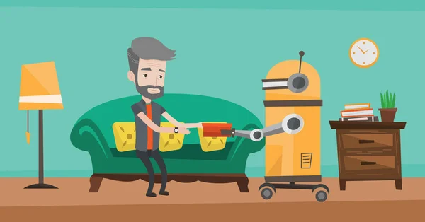 Robot asszisztens hozza a ételek egy idős ember. — Stock Vector