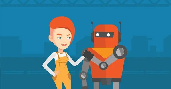 Ανταγωνισμός μεταξύ των ρομπότ και των ανθρωπίνων. — Διανυσματικό Αρχείο