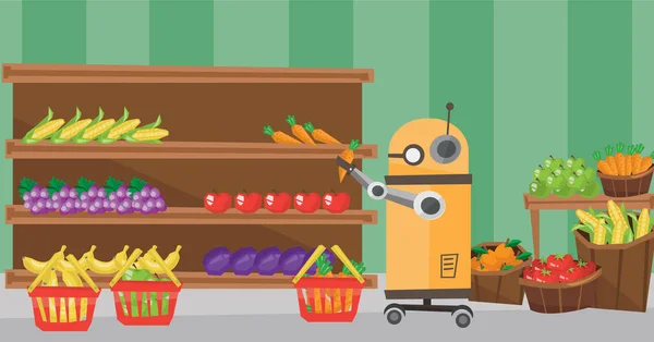 El uso de tecnologías robóticas en las compras . — Archivo Imágenes Vectoriales