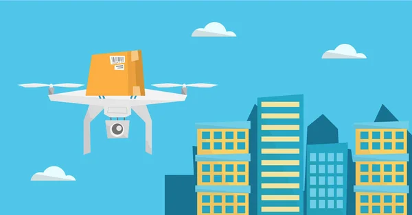 Drone de livraison livrant le paquet postal au client — Image vectorielle