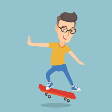 Adam sürme kaykay vektör çizim.