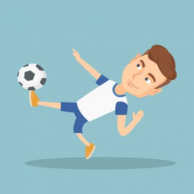 Bir top vektör çizim tekme futbolcu.