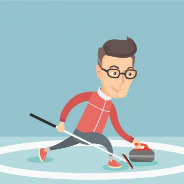 Sportsman playing curling on on a skating rink. clipart