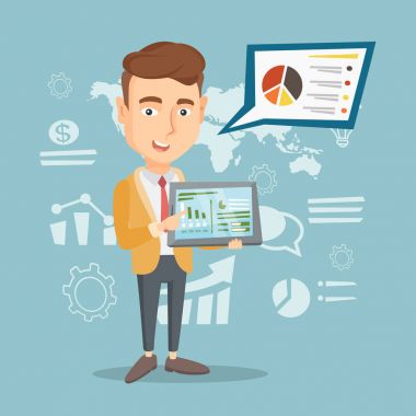 Tablet bilgisayarda rapor sunma işadamı.