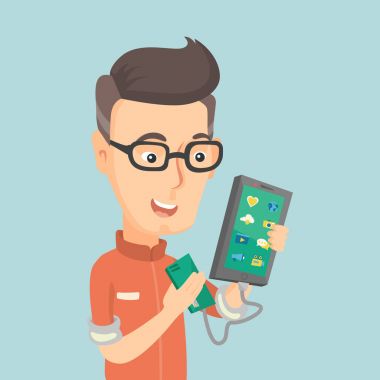Adam reharging smartphone taşınabilir pil.