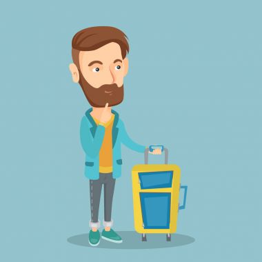 Havaalanında uçuş için bekleyen genç adam.