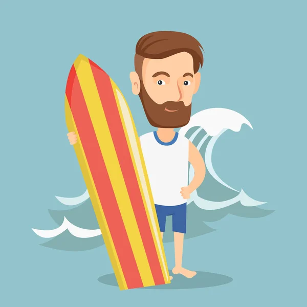 Κρατώντας μια σανίδα του surf σερφ διανυσματικά εικονογράφηση. — Διανυσματικό Αρχείο