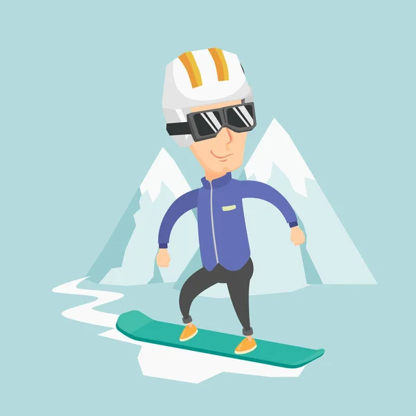 Adult man snowboarding vector illustration.